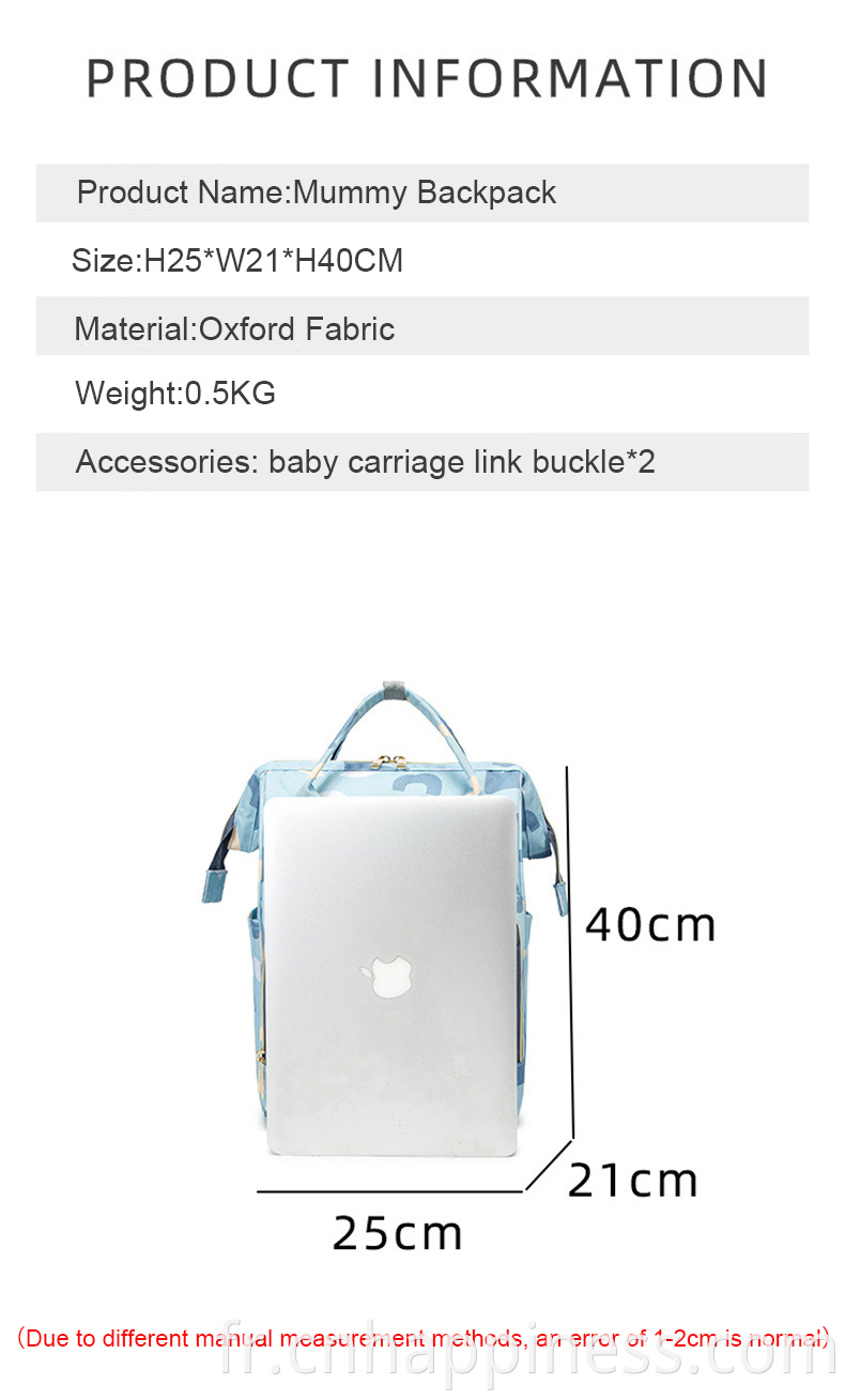 Sac personnalisé grand sac de maman bébé couche à langer Sac à couches avec des poches thermiques de cintre de poussette